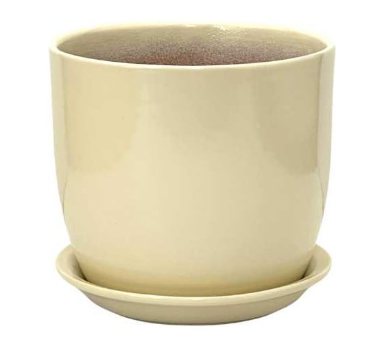 Изображение товара Горшок с поддоном Сады Аурики керамика, глянец, Верона бежевый, d15см, h15см, 073797