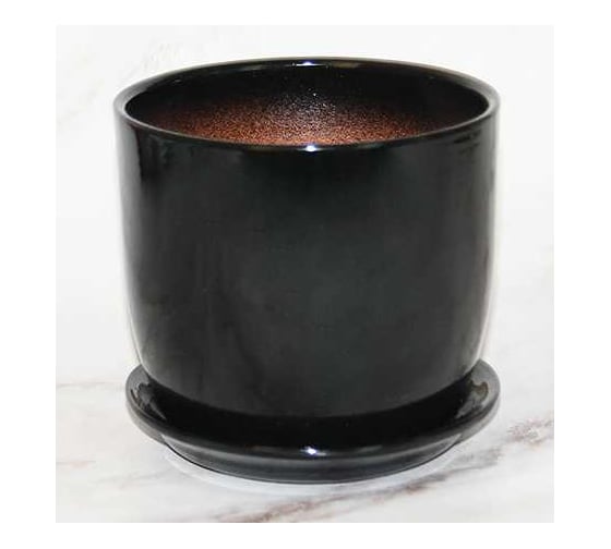 Изображение товара Горшок с поддоном Сады Аурики керамика, глянец, Верона черный, d15см, h15см, 073801