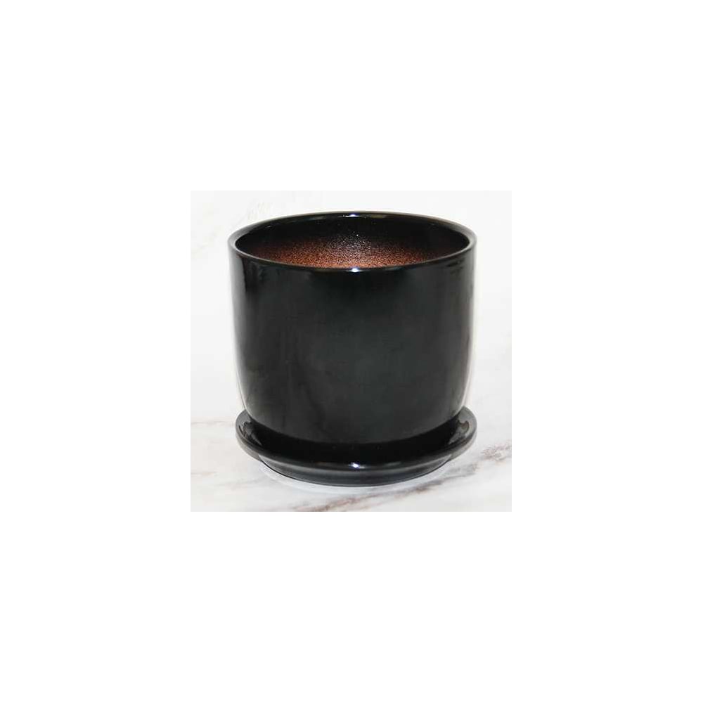 Изображение товара Керамический горшок с поддоном Верона черный d18см высота 18см