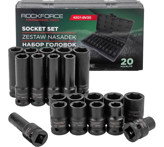 Изображение товара Набор головок Rockforce 20 предметов 1/2 6 граней RF-4201-BV30(62962)