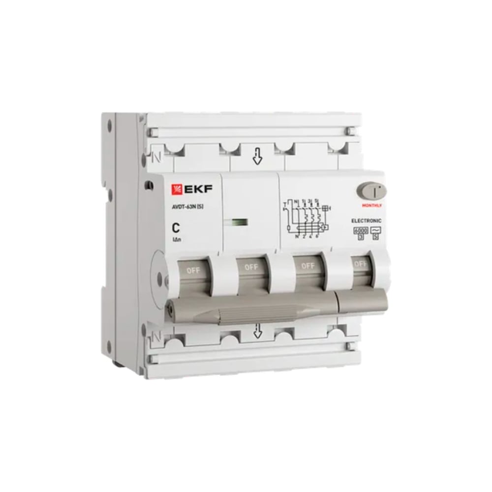 Изображение товара Автоматический выключатель дифференциального тока EKF АВДТ-63N (S) 3P+N 63А 100мА
