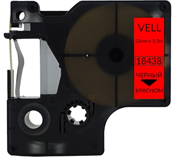 Изображение товара Лента Vell VL-D-S0718520/18438 (винил, 12 мм x 5.5 м, черный на красном) 345935