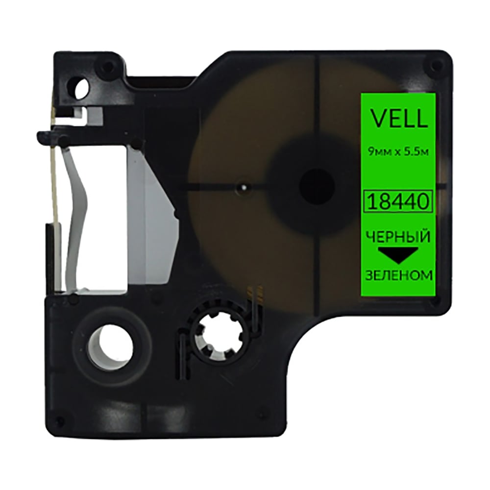 Изображение товара Виниловая лента Vell VL-D-S0718550/18440 для термотрансферной печати 9 мм на зеленом фоне