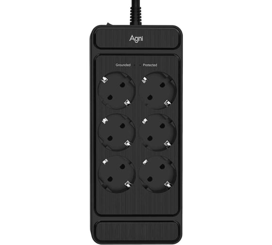 Изображение товара Сетевой фильтр плоский AGNI 6 розеток с кабелем 5м, черный TP-FS6E-5m-black