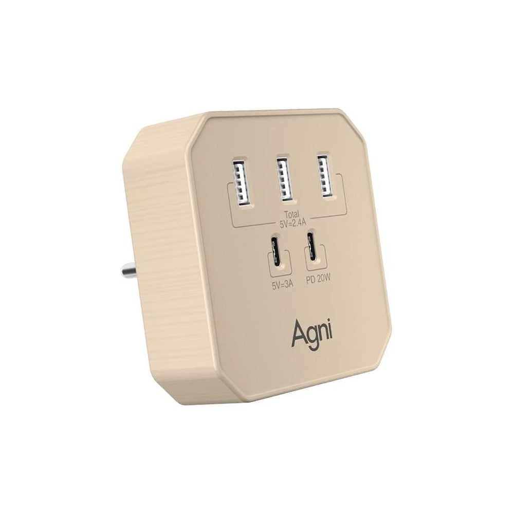 Изображение товара Тройник для розетки AGNI зарядное устройство, 3 USB-A, 2 USB-C, слоновая кость TP-WB2U3E-ivory