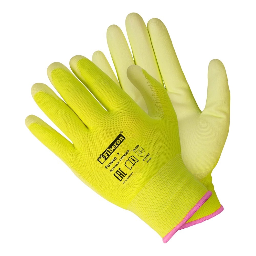 Изображение товара Перчатки Fiberon для садовых работ сверхчувствительные полиэстеровые полиуретановые желтые 7(S)
