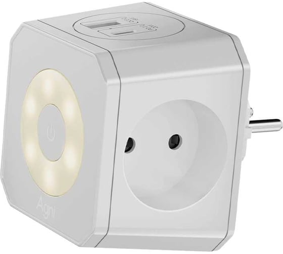 Изображение товара Разветвитель на 3 розетки AGNI ночник, 1 USB 18 Вт + 1 Type-C 20 Вт, белый TP-WJ2U3E-L-white