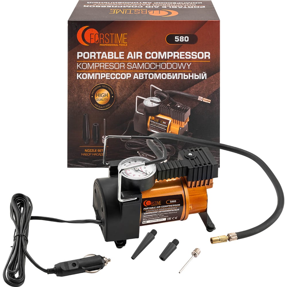 Изображение товара Автомобильный компрессор FORSTIME 12V FT-580 с манометром и сумкой