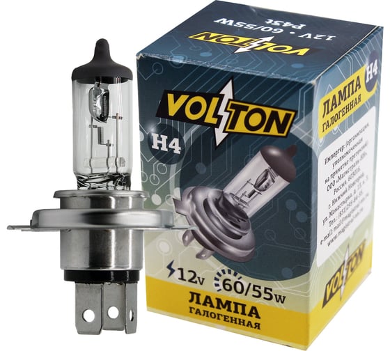 Изображение товара Галогенная лампа VOLTON H4 12В 60/55 Вт Р43t VLT1401