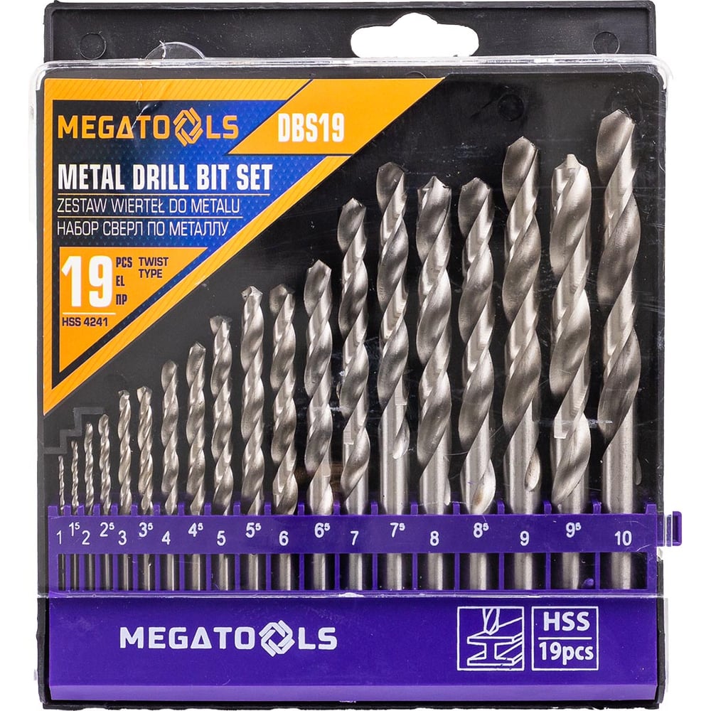 Изображение товара Набор сверл по металлу MEGATOOLS HSS 19 предметов в футляре MT-DBS19