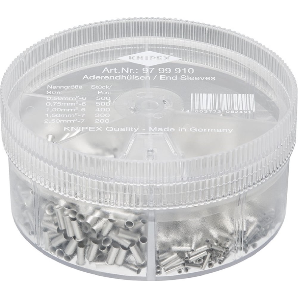 Изображение товара Набор неизолированных контактных гильз KNIPEX 0.50 мм 500 шт 0.75 мм 500 шт 1.00 мм 400 шт KN-9799910