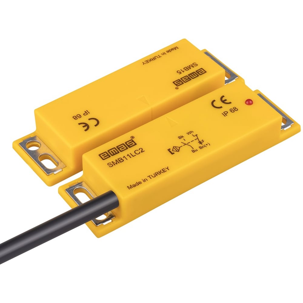 Изображение товара Магнитный датчик Emas 1НЗ+1НО, IP68, 2м провод, срабатывание 5мм, LED, левый выход