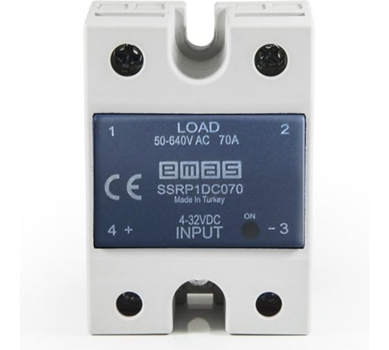Изображение товара Твердотельное реле Emas 4-32 VDC, 1 фаза, 50-640V AC, 70A, монтаж на панели SSRP1DC070