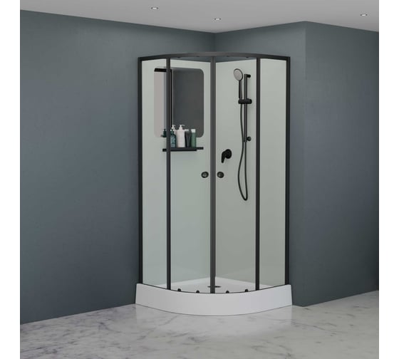 Изображение товара Душевая кабина RGW 100х100х200 AN-208-B Полукруг/Чёрный/Прозрачное/5 мм (3 уп.) 381320800-14