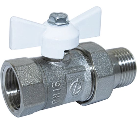 Изображение товара Кран шаровой со сгоном Галлоп 1/2'' бабочка белая 11б27п1 Практик 132 никель 551997