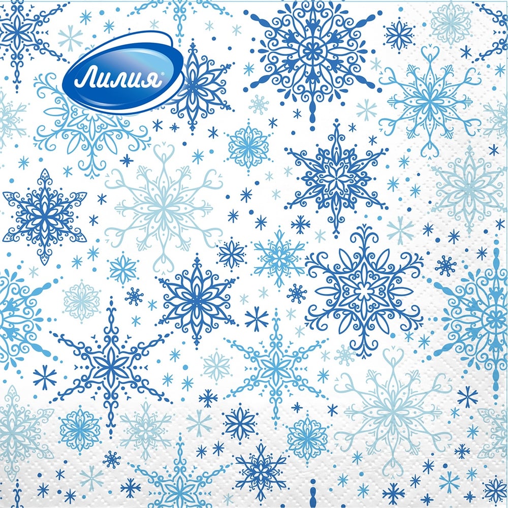 Изображение товара Двухслойные бумажные сервировочные салфетки Лилия Вьюга 20 шт с снежинками