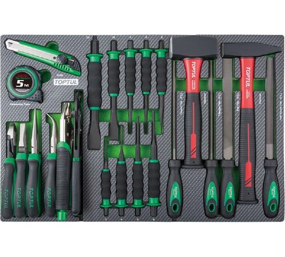 Изображение товара Набор инструментов TOPTUL молотки, выколотки и губцевый, 23 предметов, в мягком ложементе GED2332