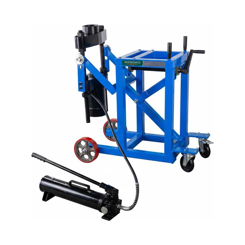 Изображение товара Съемник гидравлический Rockforce выпрессовщик шкворней с тележкой, грузовых авто 75т, с гидравлическим насосом и комплектом надставок RF-C1339(29915)