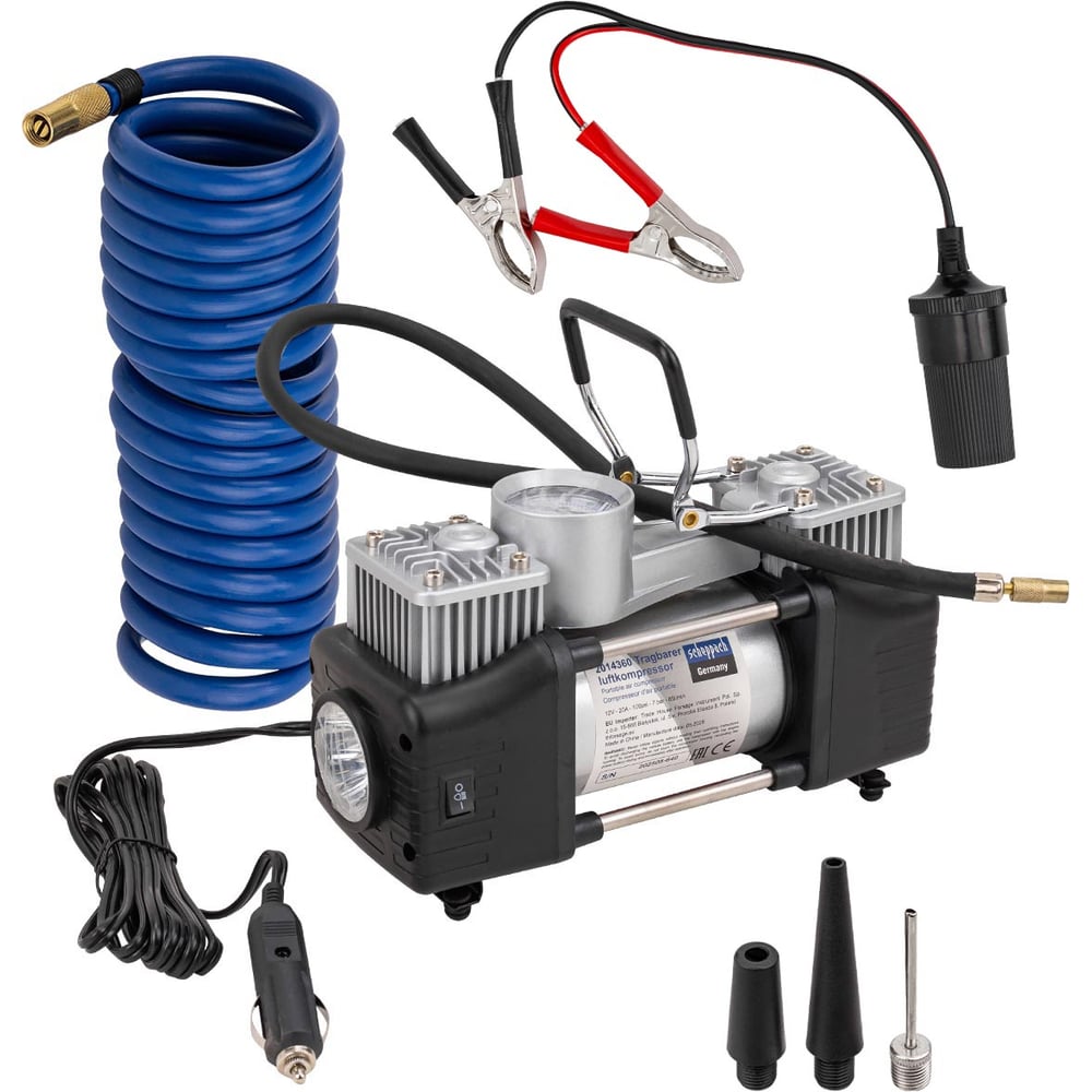 Изображение товара Автомобильный компрессор Scheppach 12V 65 л/мин с кейсом и манометром