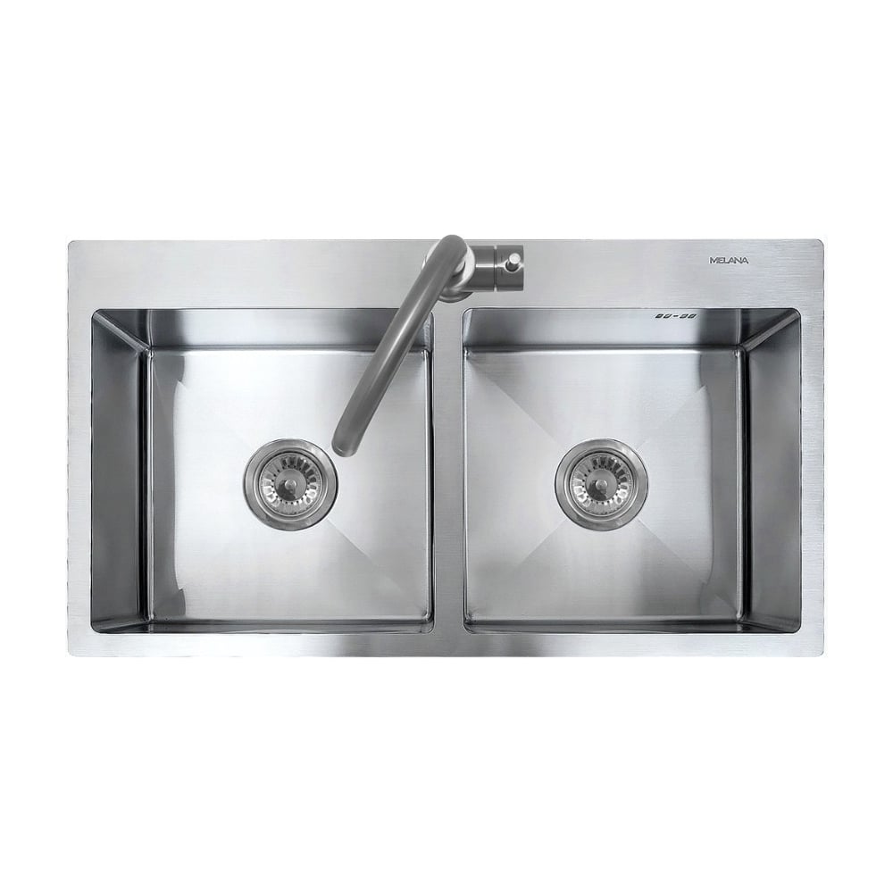 Изображение товара Мойка MELANA RS8045H ProfLine 2-чаши врезная из нержавеющей стали сатин
