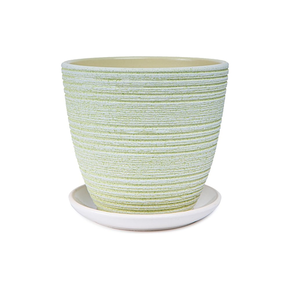 Изображение товара Горшок Сады Аурики керамика с поддоном Халва 20,8см зеленый