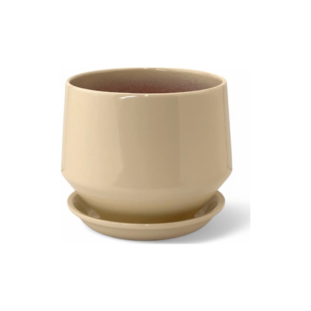 Изображение товара Горшок для растений с поддоном Диана бежевый 13 см керамика глянец