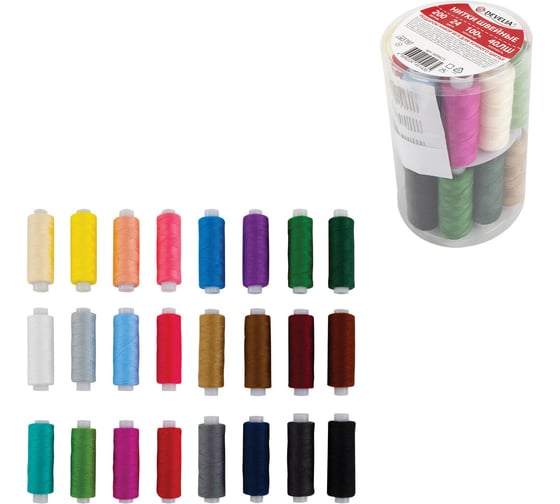 Изображение товара Нитки швейные DEVELIA 40ЛШ 200 м, полиэстер, НАБОР 24 цвета, (Девелия) 609625