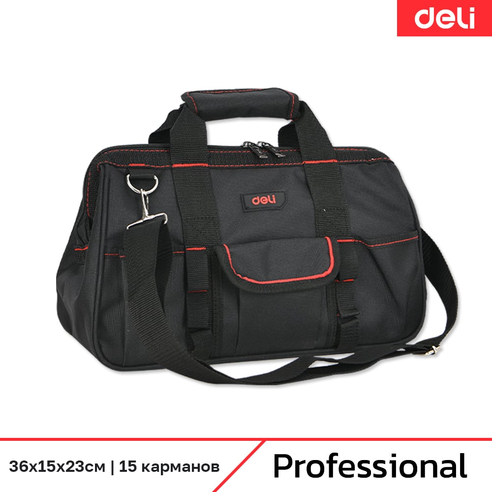 Изображение товара Сумка для инструментов DELI Black Edition DL430905 36х23х15 см 15 карманов Oxford 600D