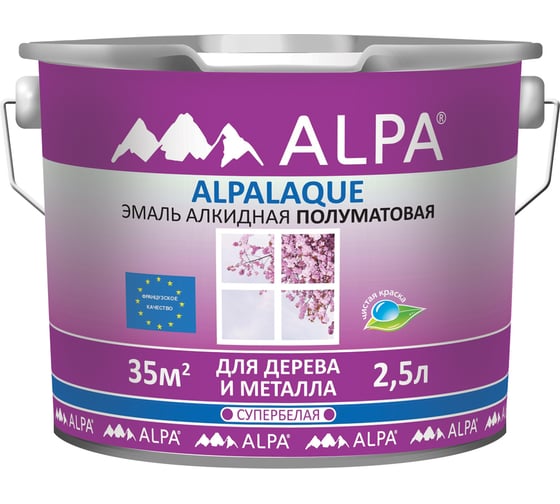 Изображение товара Эмаль ALPA Альпалак белая, полуматовая, 2.5л 3488570010419