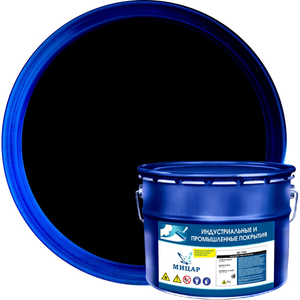 Изображение товара Эмаль акриловая Мицар ХС-720 черная 10 кг для металла и дерева