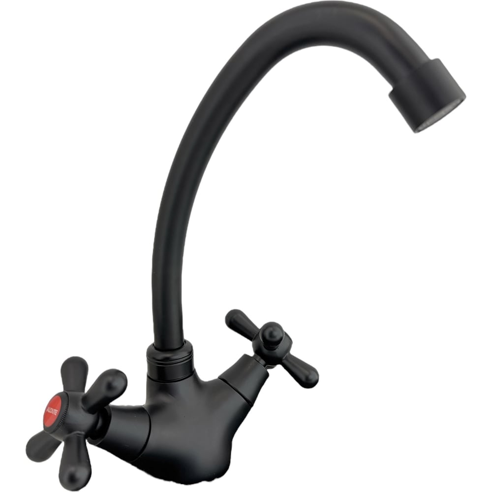 Изображение товара Двухвентильный смеситель для кухни ALOUTE на гайке с поворотным изливом черный