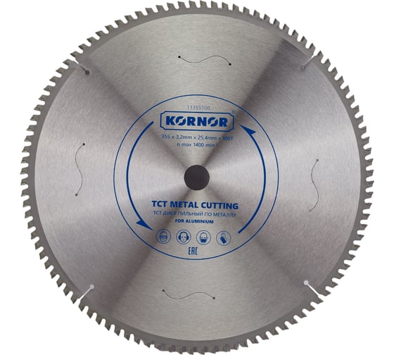 Изображение товара Диск пильный по алюминию (355х25.4 мм; 100 зубьев; TCT) KORNOR 11355100