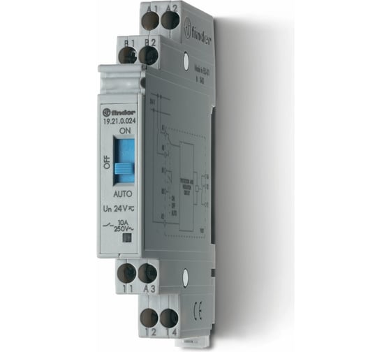 Изображение товара Выходной модуль Finder Авто/Выкл/Вкл, 1 перекидной контакт 10А /= 24В AC/DC, 192100240000