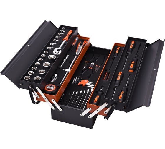 Изображение товара Набор профессиональных инструментов HARDEN в металлическом раскладном ящике, 77 предметов 510777