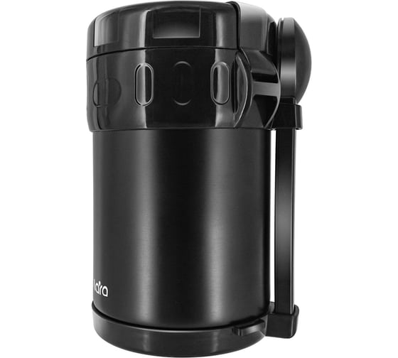 Изображение товара Термос Lara черный, 1900 мл, двойные стенки, вилка, ложка, 3 контейнера 320мл/420мл/630мл LR04-54