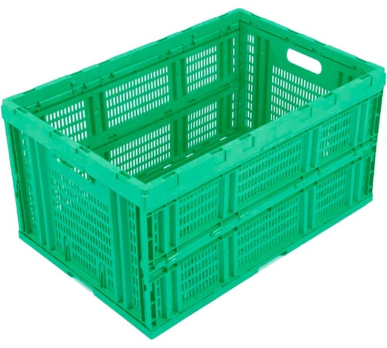 Изображение товара Ящик складной п/э 600х400х310 дно сплошное, стенки перфорированные цв. зеленый Тара.ру 07620