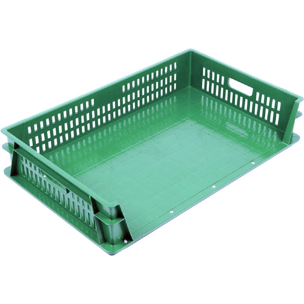 Изображение товара Ящик п/э 740х465х145 мм сплошное дно перфорированные стенки зеленый