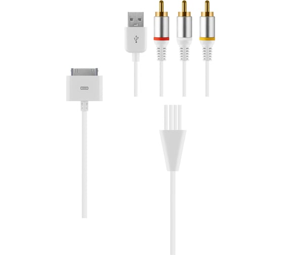 Изображение товара Адаптер OXION ADP006 для iPhone 4/4s, 30-pin (M)-USB/3RCA(M), 1,5м, белый, арт. OX-ADP006WH