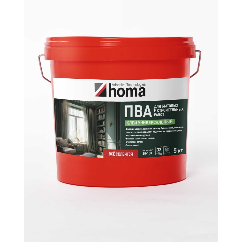 Изображение товара Универсальный водостойкий ПВА-клей Homakoll 5 кг для дерева кожи и бумаги