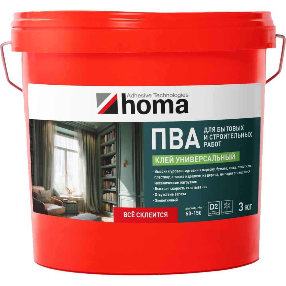 Изображение товара ПВА-клей универсальный Homakoll ведро 3 кг водостойкий морозостойкий