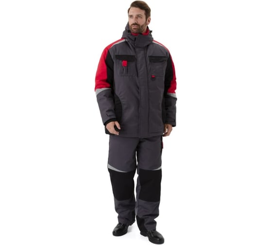 Изображение товара Костюм зимний URSUS ВЕКТОР IV кл., куртка/полукомб.цвет:Т.СЕРЫЙ/ЧЕРНЫЙ/КРАСНЫЙ КОС808-Т.СЕРЫЙ/ЧЕРНЫЙ/КРАСНЫЙ/52-54, 182-188