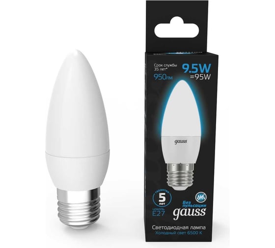 Изображение товара Лампа Gauss Свеча 9.5W 950lm 6500К E27 LED 103102310