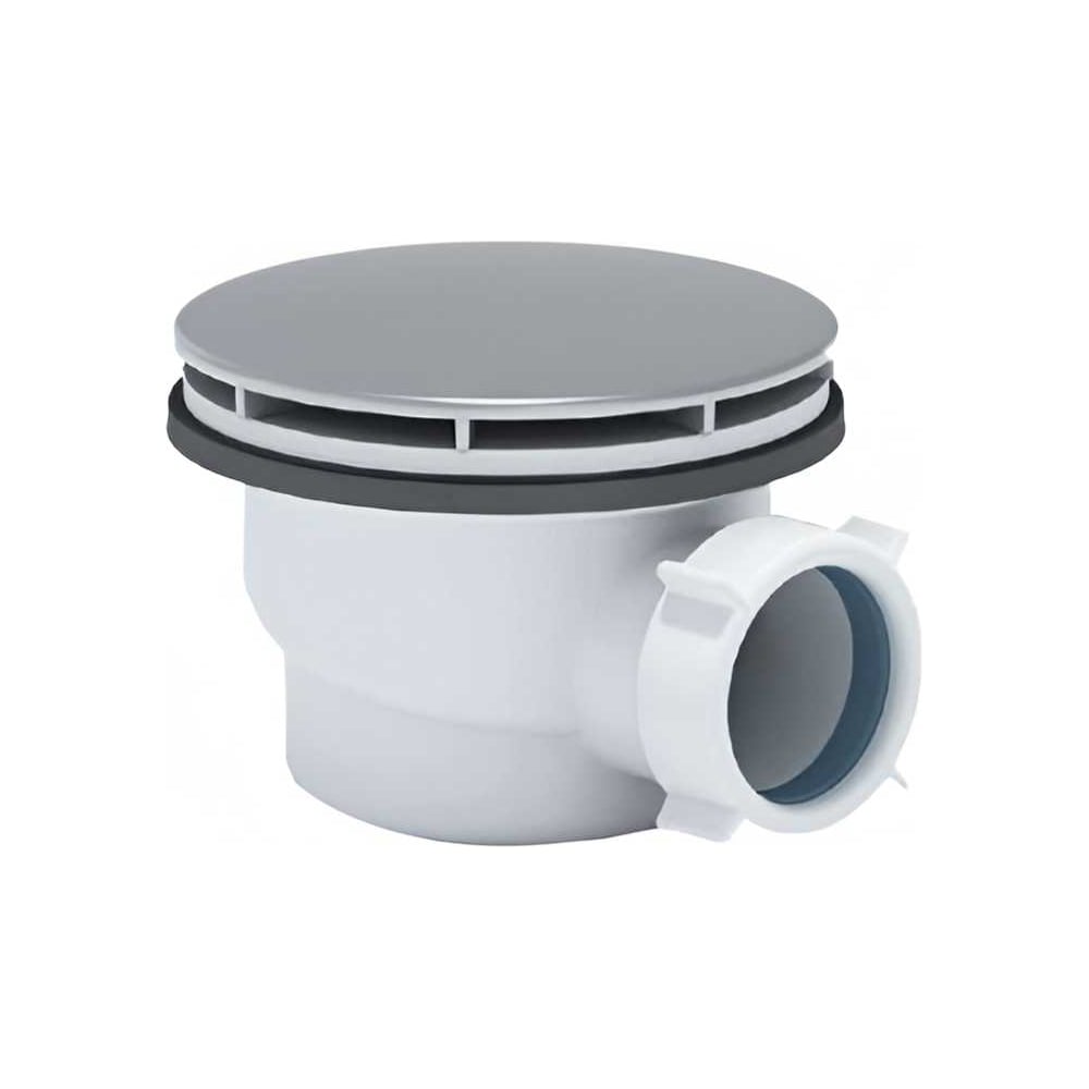 Изображение товара Сифон для душевого поддона D90мм пластик белый с хромированным сливом