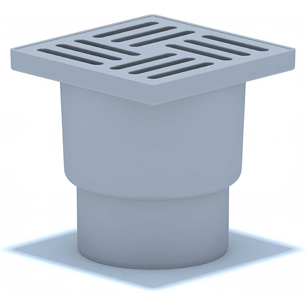 Изображение товара Вертикальный трап из нержавеющей стали d=110 с решеткой, 150х150 мм, СанТех