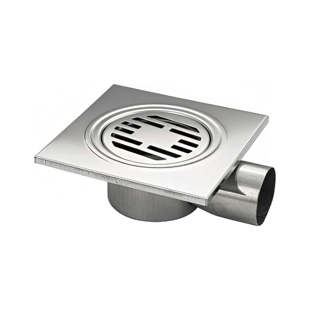 Изображение товара Горизонтальный трап из нержавеющей стали d=50, перфорированная решетка, сухой затвор, 150x150 мм