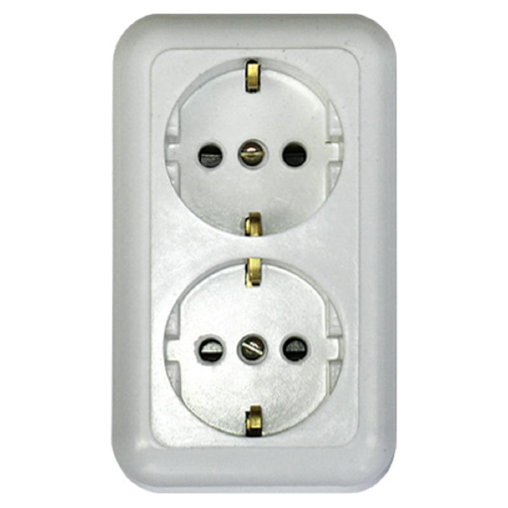 Изображение товара 2-х местная розетка с заземлением РА 10-015 белая ООО Ливны-Электро
