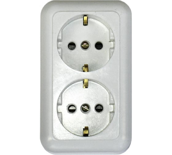 Изображение товара Розетка ООО Ливны-Электро 2-х местная с заземляющим контактом РА 10-015, белая в количестве 90 штук РА 1939.1