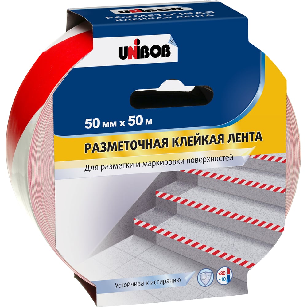 Изображение товара Клейкая разметочная лента Unibob 50ммх50м бело-красная водостойкая