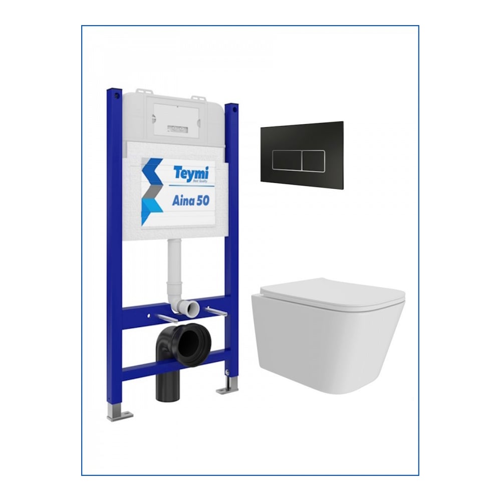 Изображение товара Инсталляция с унитазом комплект 5 в 1 Teymi Helmi Pro подвесной безободковый с микролифтом