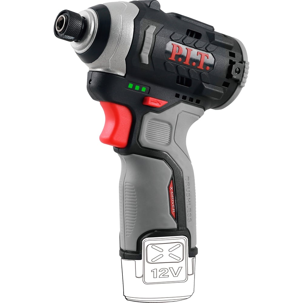 Изображение товара Винтоверт P.I.T. IMPACT аккумуляторный бесщёточный 12В 120Нм